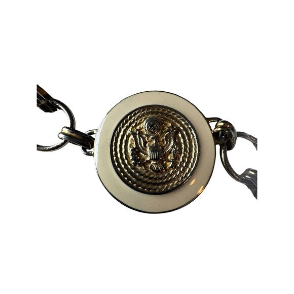 Vintage 80s Gold Cream Enamel US Eagle Medallion Chain Belt patriotic Americana main image 9